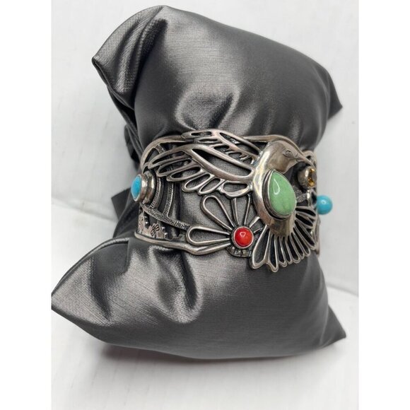 FRITZ CASUSE X CAROLYN POLLACK Vintage Multi Stone Sterling Silver Cuff Bracelet - Picture 3 of 14